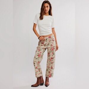 We the Free People Deep Trance Floral Wallpaper Barrel Wide Leg Jeans